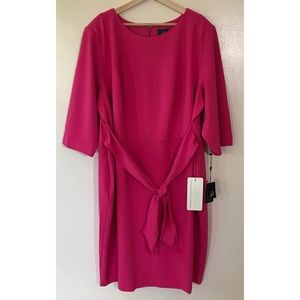 Adrianna Papell • 24W • Knit Crepe Tie Waist Sheath Dress Pink Watermelon